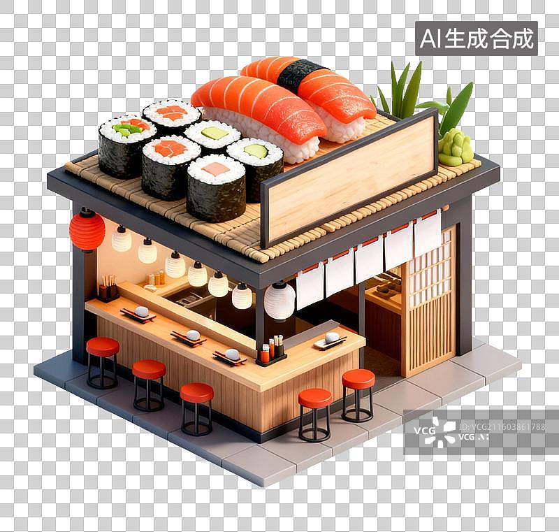 【AI数字艺术】2.5D寿司店铺外观图片素材