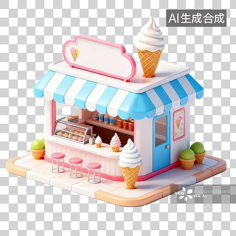 【AI数字艺术】2.5D冰激凌店铺外观图片素材