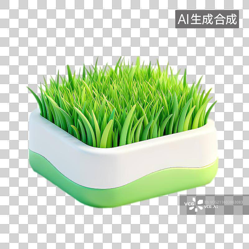 【AI数字艺术】现代容器中的绿色小草盆栽图片素材