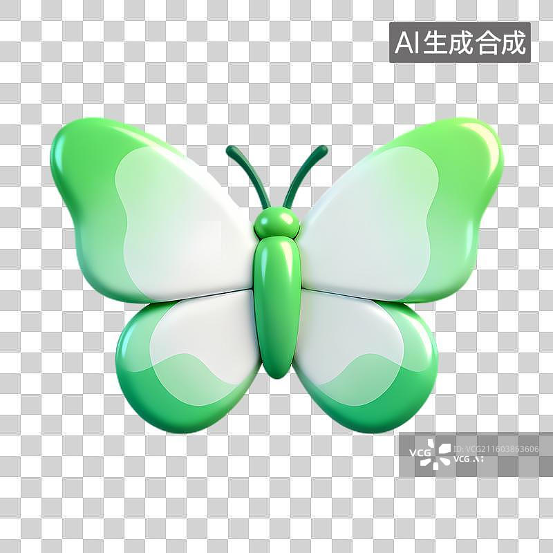 【AI数字艺术】一只立体渲染的绿白蝴蝶图片素材