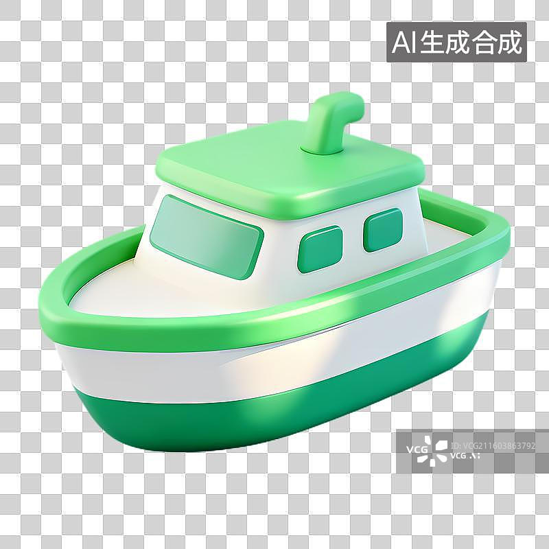 【AI数字艺术】绿色白色相间的玩具小船图片素材