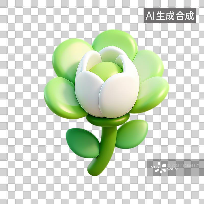 【AI数字艺术】三维渲染的绿白花朵及茎叶图片素材