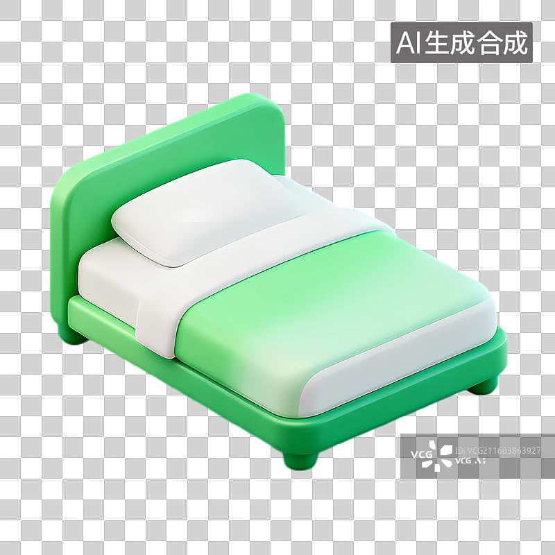 【AI数字艺术】一张绿色的小床带白色 bedding图片素材