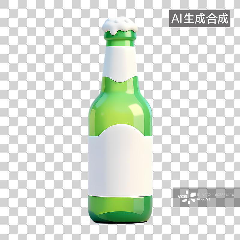 【AI数字艺术】带白色标签和泡沫顶的绿色玻璃瓶图片素材