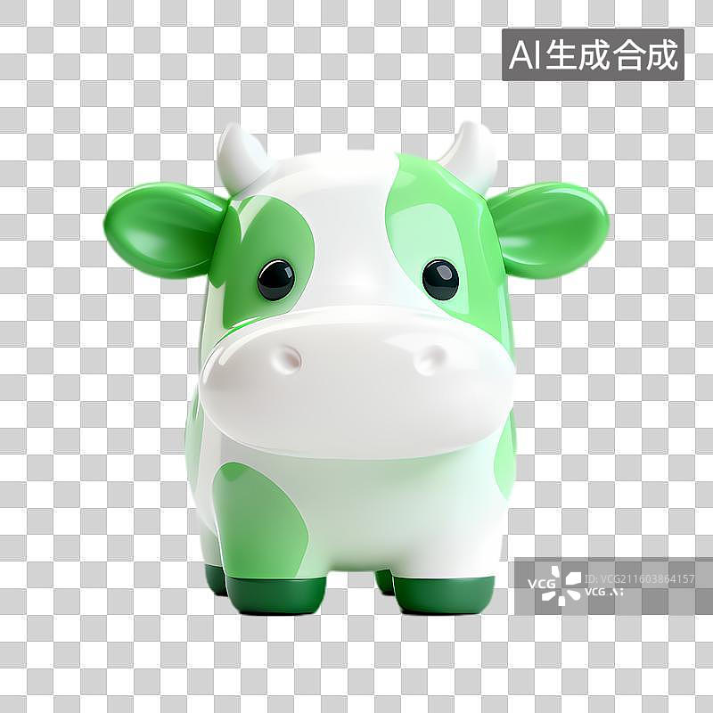 【AI数字艺术】可爱绿白相间小牛摆件图片素材