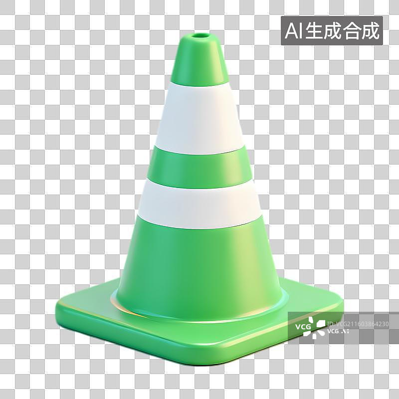 【AI数字艺术】绿色白色相间交通锥图片素材