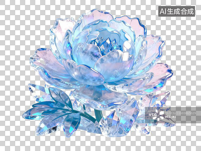 【AI数字艺术】冰雪节主题 3D 冰制花朵免抠素材图片素材