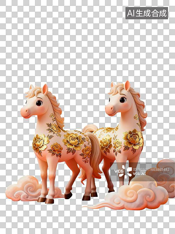 【AI数字艺术】卡通小马带着官帽踏着祥云3D立体卡通拟物风质感插画元素图片素材