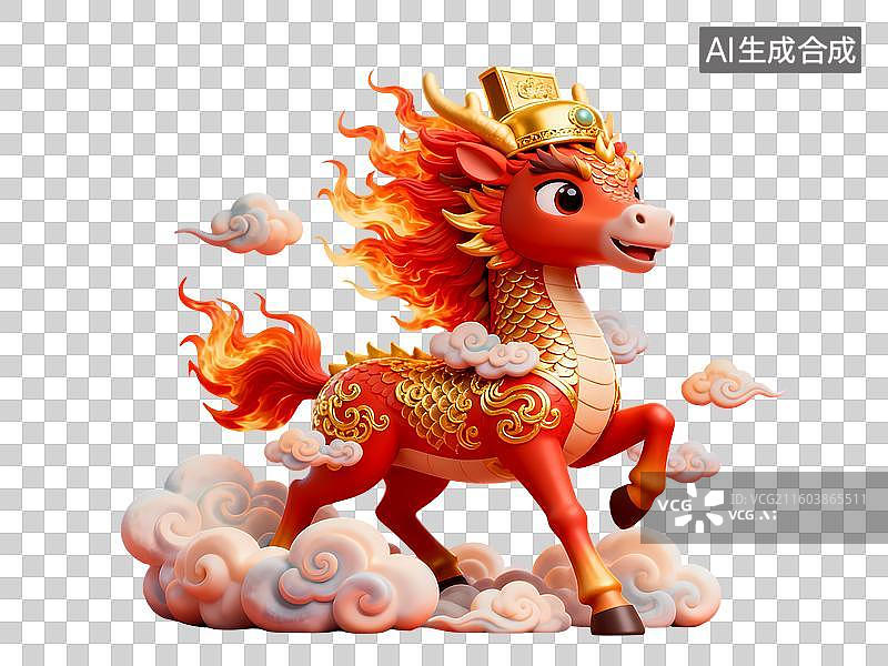 【AI数字艺术】龙马精神3D立体卡通拟物风质感插画元素图片素材