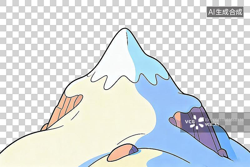 【AI数字艺术】卡通风格，一座雪山PNG格式的免扣元素图片素材