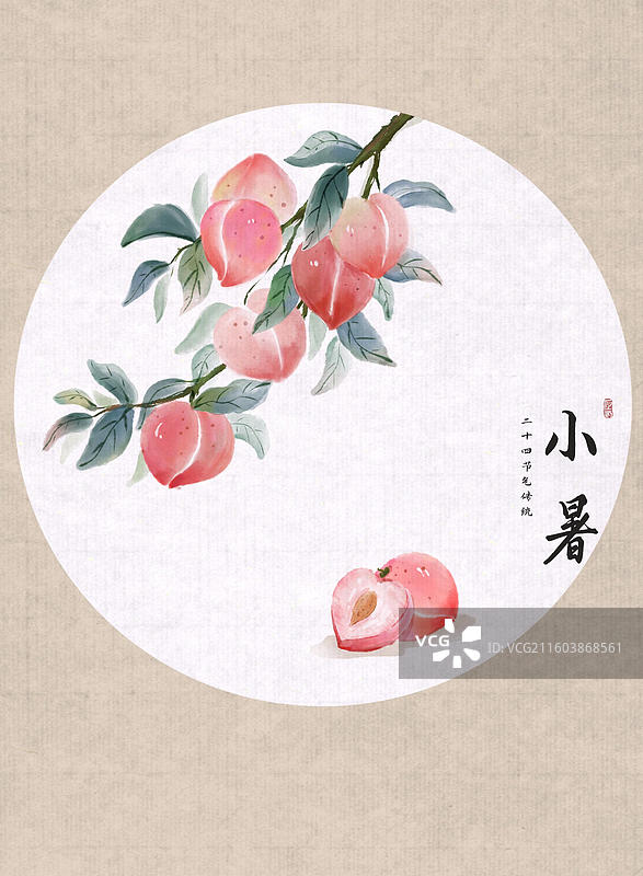 24节气水果插画-小暑 水蜜桃图片素材