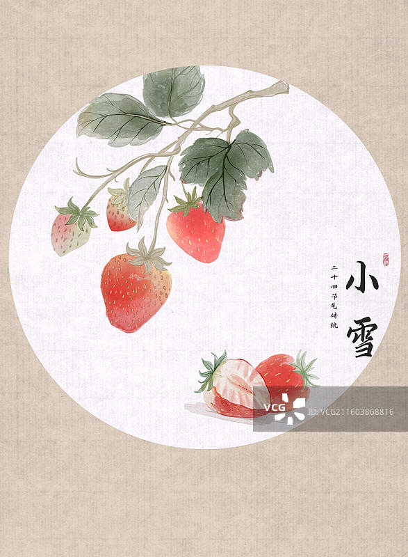24节气水果插画-草莓 小雪图片素材
