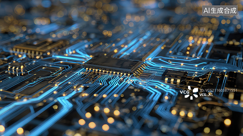 【AI数字艺术】电路板上的发光线路图片素材