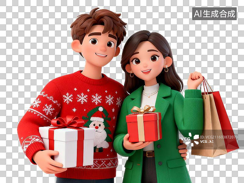 【AI数字艺术】电商购物主题 情侣圣诞购物送礼图片素材