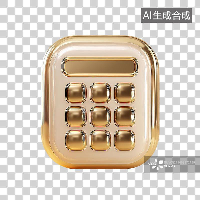 【AI数字艺术】金色计算器3D图标图片素材