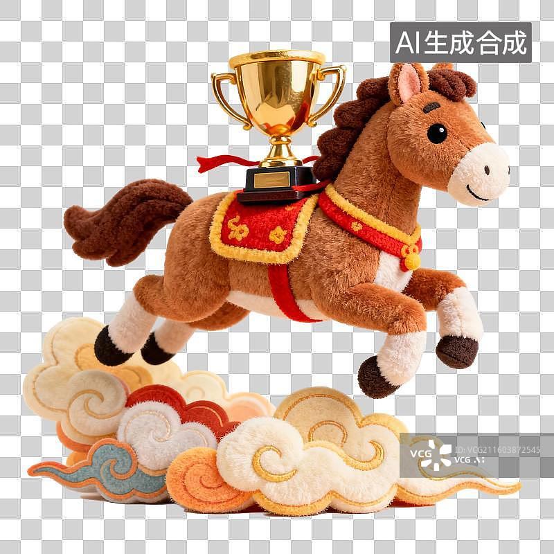 【AI数字艺术】3D毛绒绒卡通马年马到成功元素图片素材