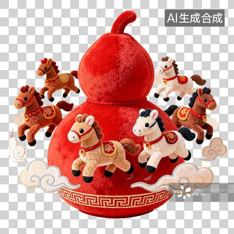 【AI数字艺术】3D毛绒绒卡通马年幸福加码元素图片素材