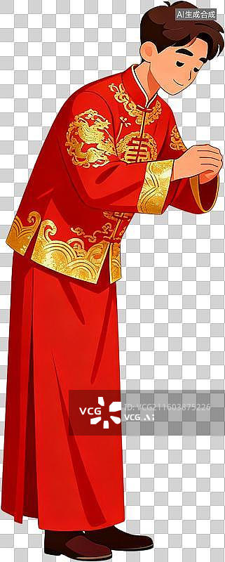 【AI数字艺术】卡通插画结婚中式婚礼插画元素图片素材