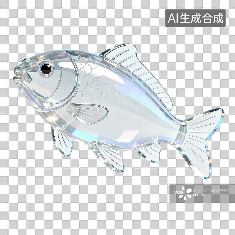 【AI数字艺术】水晶鱼3D卡通C4D渲染透明玻璃质感果冻风插画元素图片素材