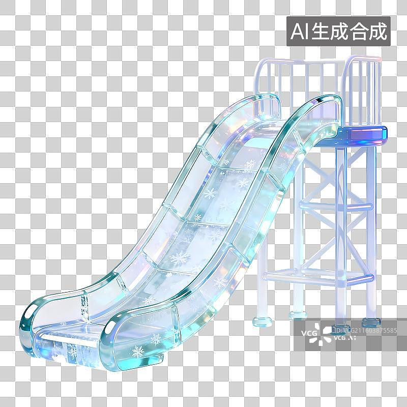 【AI数字艺术】冰滑梯3D卡通C4D渲染透明玻璃质感果冻风插画元素图片素材