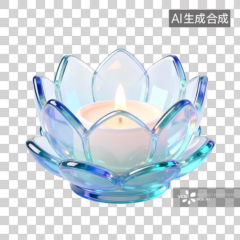 【AI数字艺术】莲花灯河灯3D卡通C4D渲染透明玻璃质感果冻风插画元素图片素材