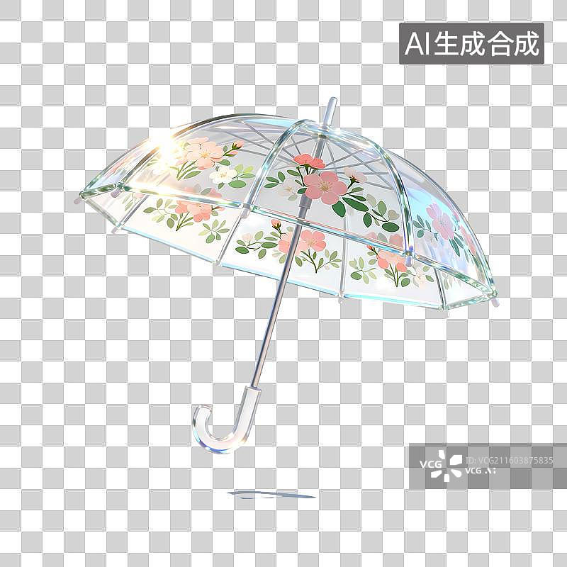 【AI数字艺术】透明碎花雨伞3D卡通C4D渲染透明玻璃质感果冻风插画元素图片素材