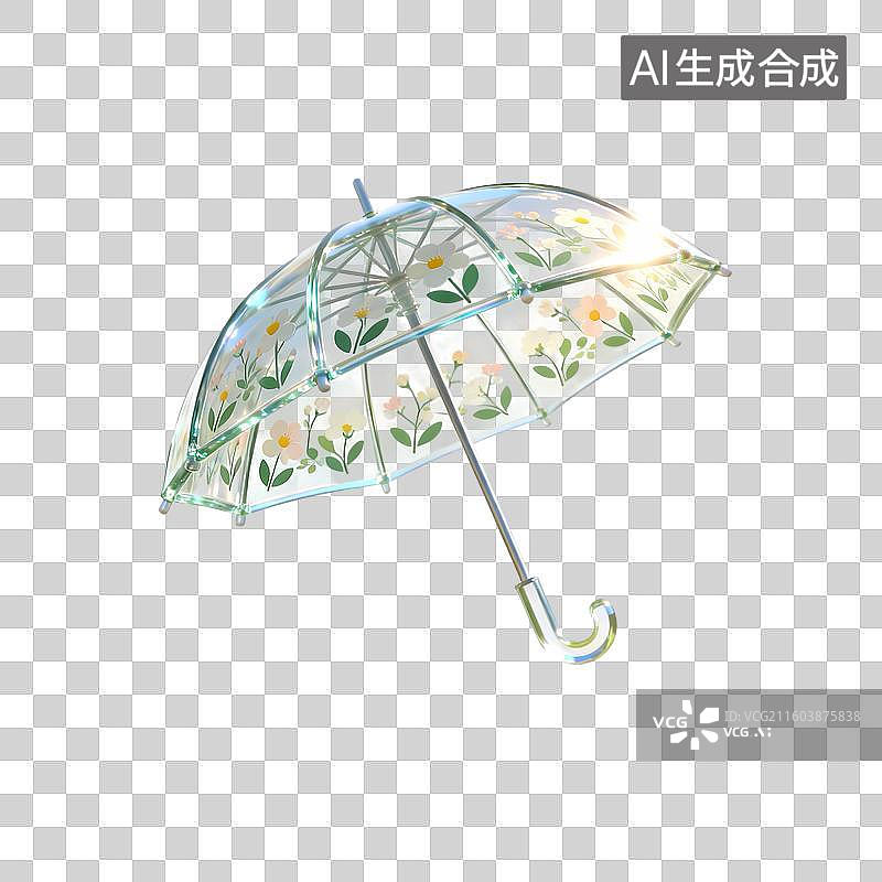 【AI数字艺术】透明碎花雨伞3D卡通C4D渲染透明玻璃质感果冻风插画元素图片素材