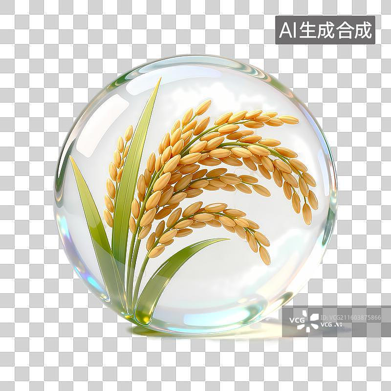 【AI数字艺术】稻穗球形3D卡通C4D渲染透明玻璃质感果冻风插画元素图片素材