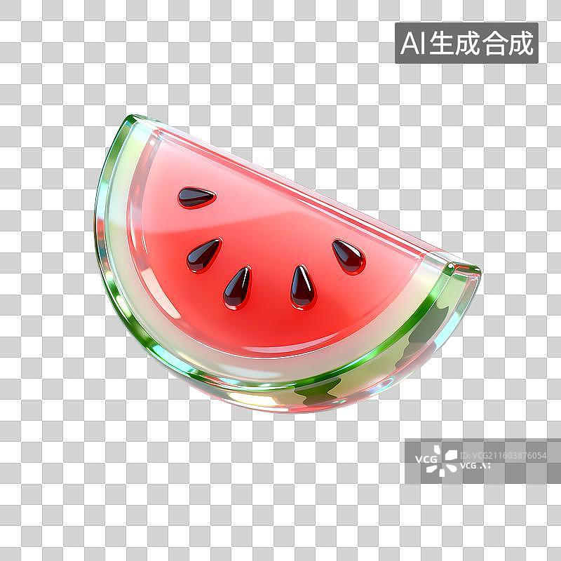 【AI数字艺术】西瓜3D卡通C4D渲染透明玻璃质感果冻风插画元素图片素材
