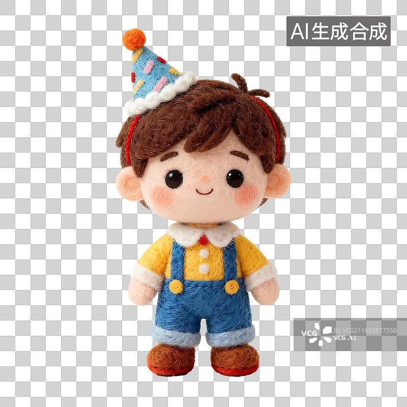 【AI数字艺术】戴着生日帽的男孩3D卡通清新温暖毛毡风C4D渲染插画元素图片素材