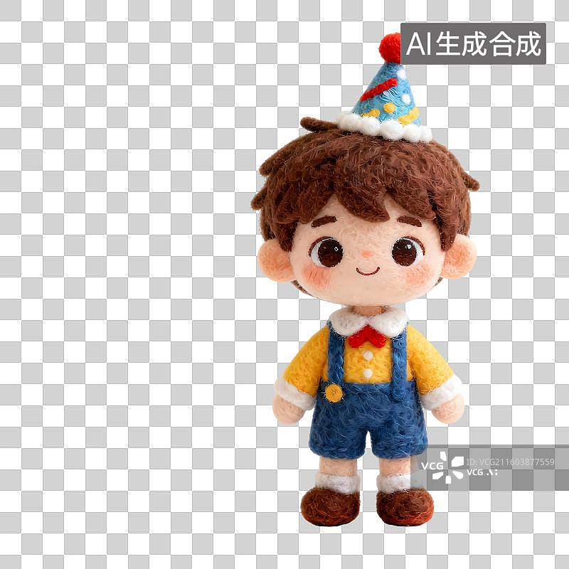 【AI数字艺术】戴着生日帽的男孩3D卡通清新温暖毛毡风C4D渲染插画元素图片素材