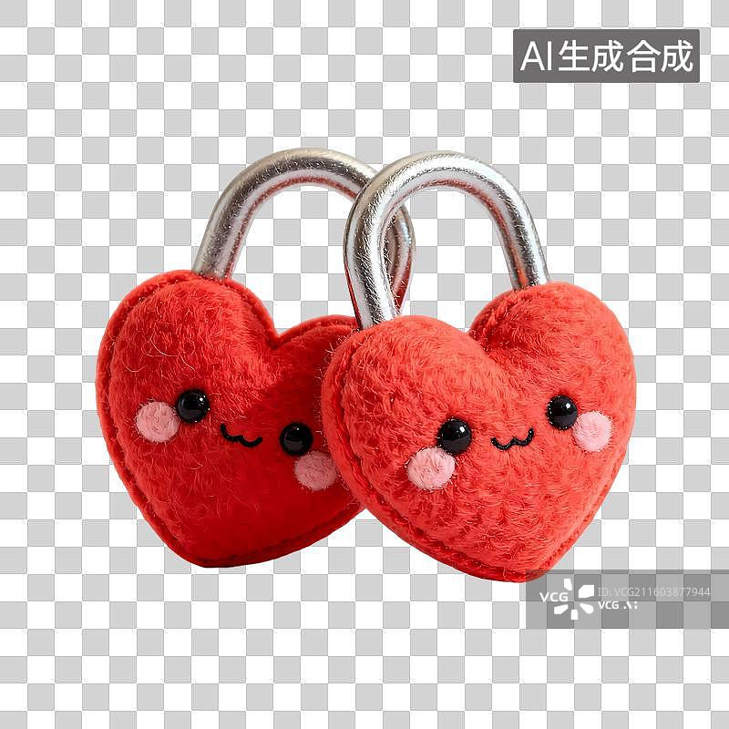 【AI数字艺术】同心锁3D卡通清新温暖毛毡风C4D渲染插画元素图片素材