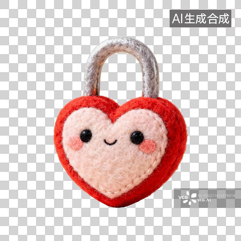 【AI数字艺术】同心锁3D卡通清新温暖毛毡风C4D渲染插画元素图片素材