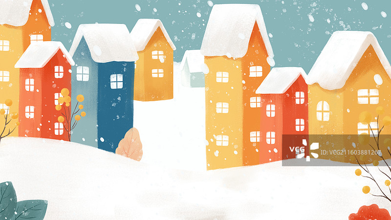 大雪雪地房屋小镇噪点肌理插画背景横版图片素材