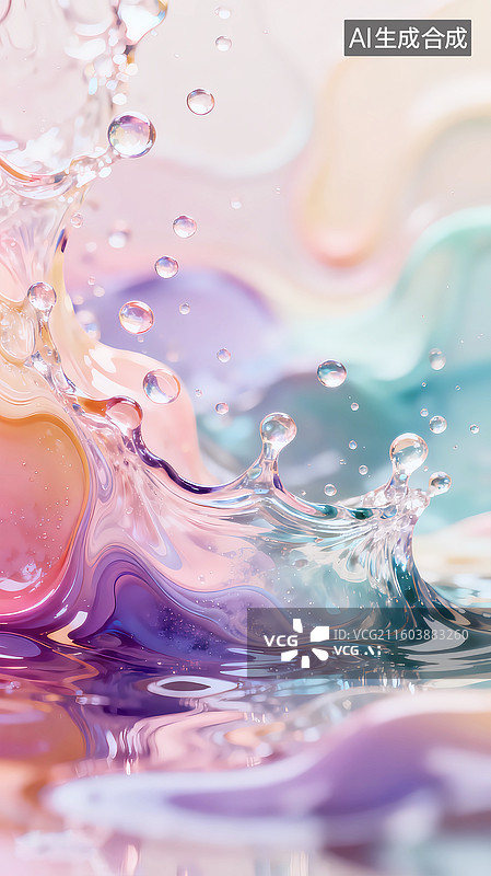 【AI数字艺术】液态水流波浪形态泡泡水珠纯净图片素材