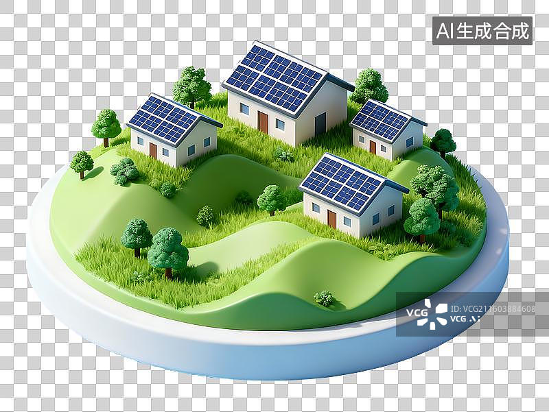 【AI数字艺术】房顶上的光伏电3D免抠元素图片素材