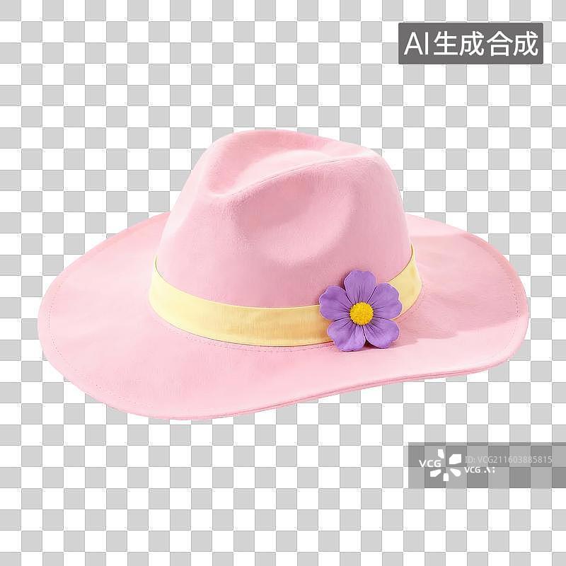 【AI数字艺术】粉色宽边帽配紫色花朵图片素材