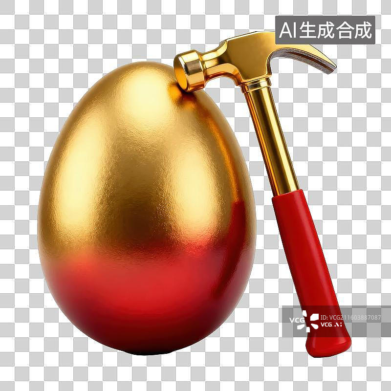 【AI数字艺术】金色蛋与红色锤子图片素材
