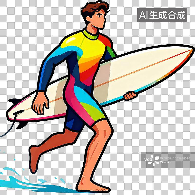 【AI数字艺术】色彩的插画风格冲浪图片素材