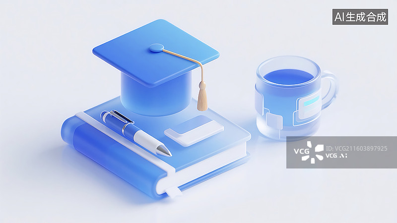 【AI数字艺术】毕业季学士帽书本教育背景图片素材
