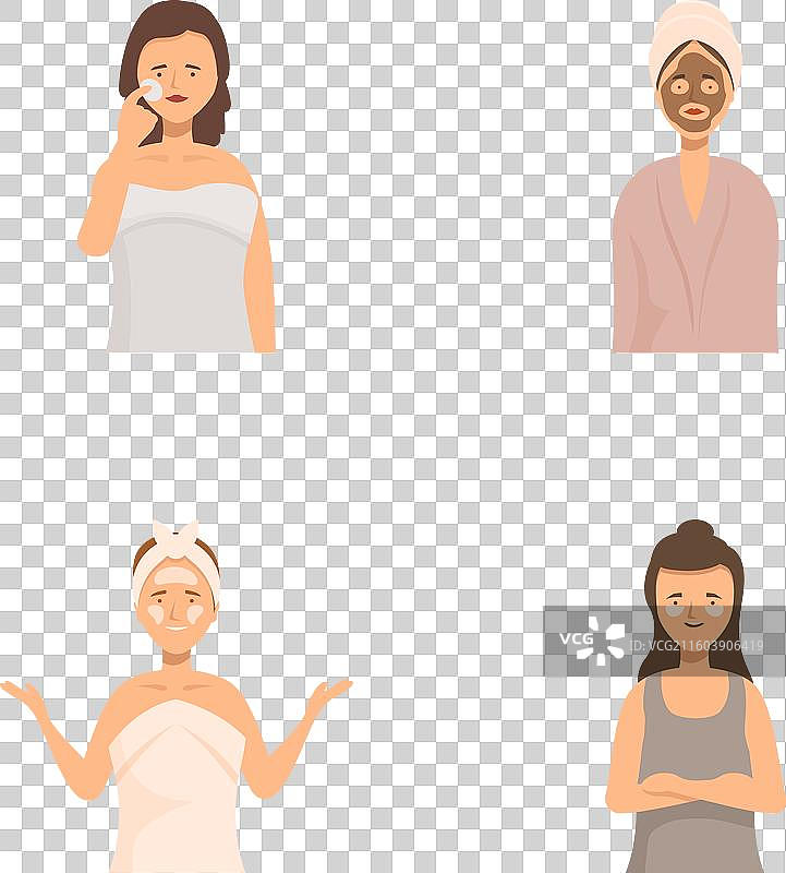 一套女性享受护肤流程的插画图片素材