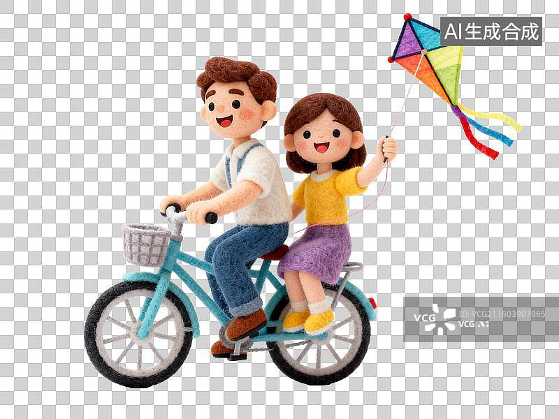 【AI数字艺术】父女骑车手持彩色风筝图片素材