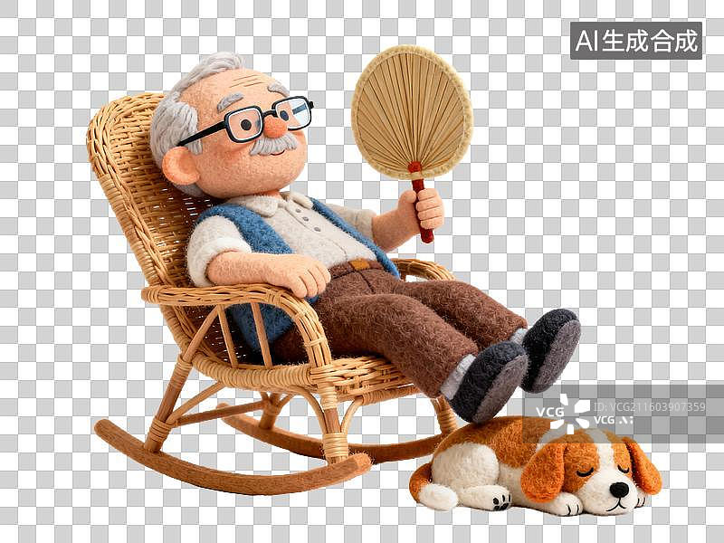 【AI数字艺术】老人坐摇椅与狗狗相伴图片素材