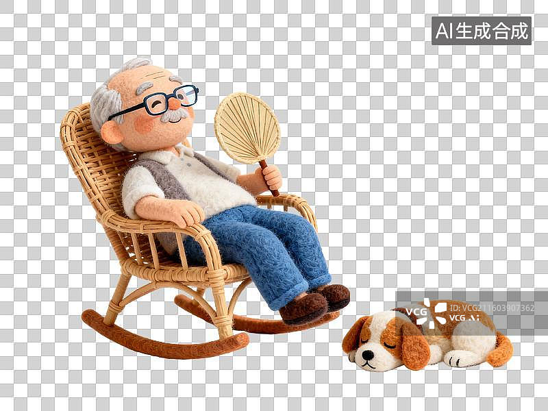 【AI数字艺术】老人坐摇椅与狗狗相伴图片素材
