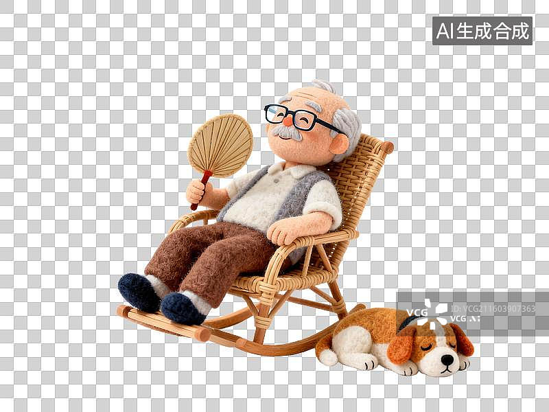 【AI数字艺术】老人坐摇椅与狗狗相伴图片素材