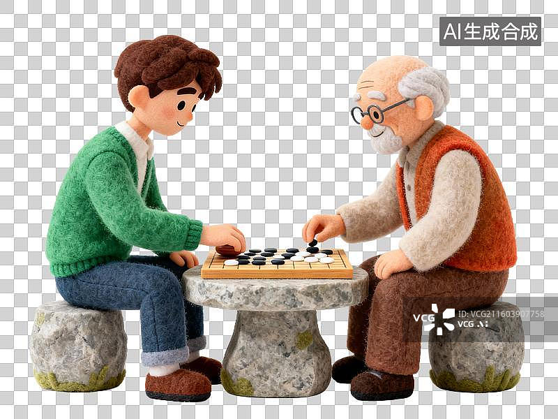 【AI数字艺术】祖孙户外对弈围棋图片素材