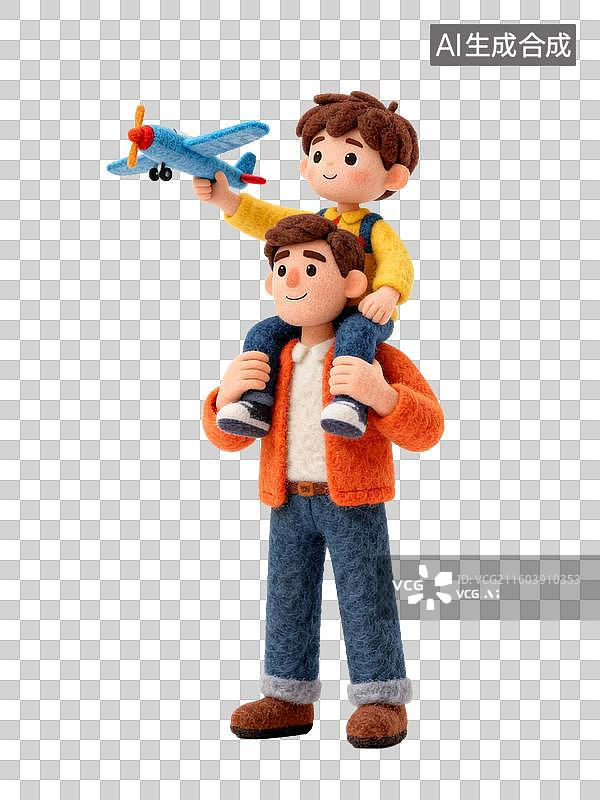 【AI数字艺术】父亲肩扛儿子手持玩具飞机图片素材