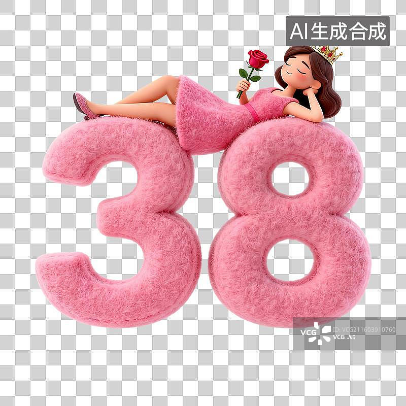 【AI数字艺术】粉色服饰女士躺38数字上图片素材