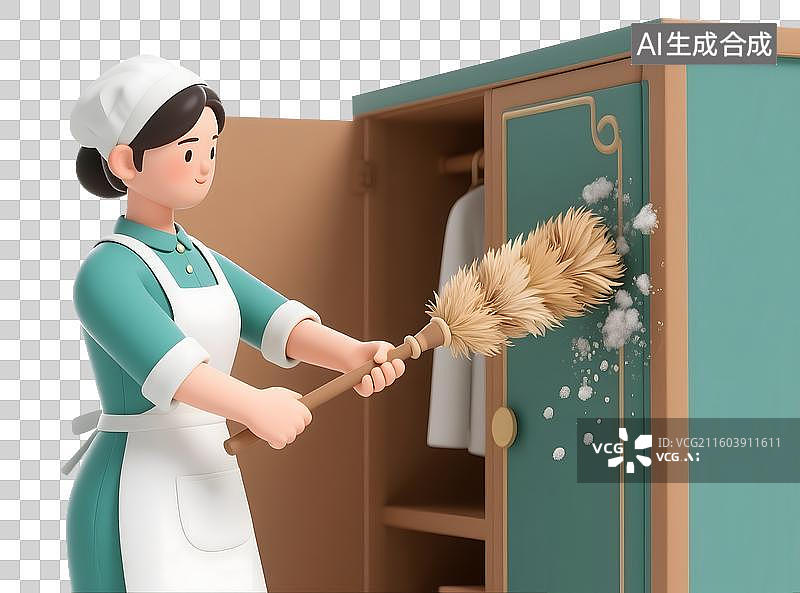 【AI数字艺术】AIGC：3D家务劳动清洁大扫除，家政服务，年俗除尘，元素，免抠图形图片素材