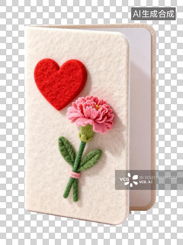 【AI数字艺术】手工毛毡爱心康乃馨卡片图片素材